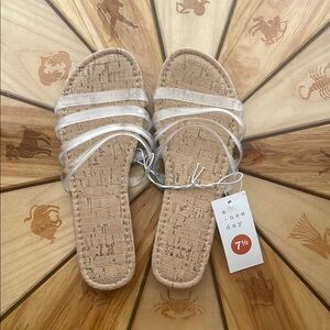 Clear strap sandal “cork” style flat